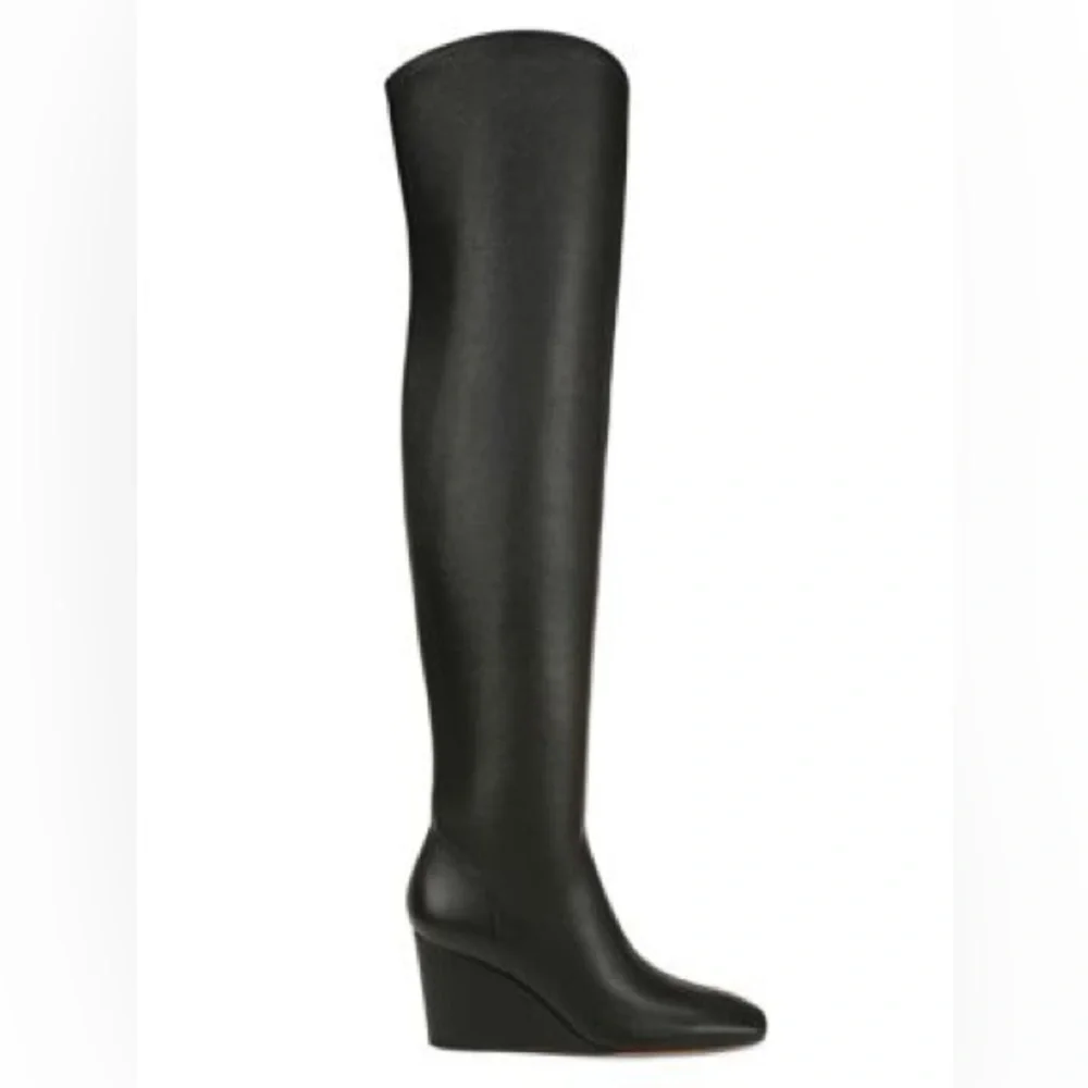 VINCE Arlet Leather Overtheknee Wedge Boots Black Over-the-Knee Boots